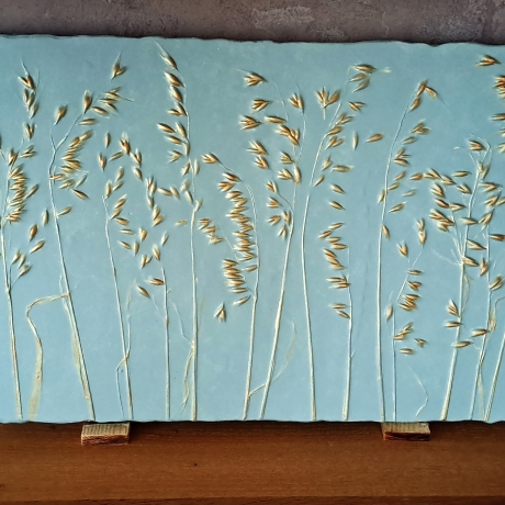 Gipsbild Gipsabdruck Relief 3D Gipsfliese Pflanzenabdruck Gips