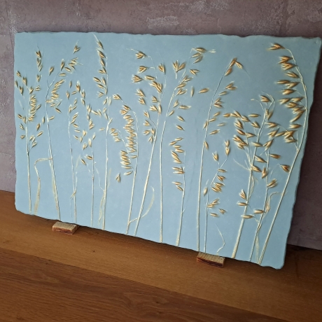 Gipsbild Gipsabdruck Relief 3D Gipsfliese Pflanzenabdruck Gips