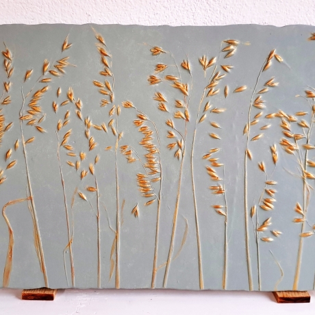 Gipsbild Gipsabdruck Relief 3D Gipsfliese Pflanzenabdruck Gips