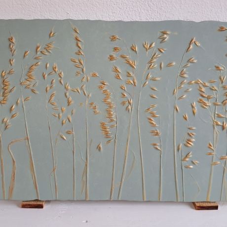 Gipsbild Gipsabdruck Relief 3D Gipsfliese Pflanzenabdruck Gips