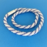 Glasperlenkette gehäkelt weiß blau violett 49 cm Häkelkette