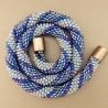 Glasperlenkette gehäkelt, hellblau und blau, 40 cm, Häkelkette