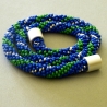 Glasperlenkette, blau grün weiß, 48 cm, Häkelkette