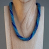 Glasperlenkette gehäkelt, blau türkis, 43 cm, Häkelkette