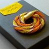Glasperlenkette, gelb orange trifft lila, 47 cm, Häkelkette