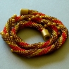 Glasperlenkette gehäkelt, braun rot gold, 43 cm, Halskette
