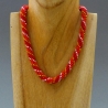 Glasperlenkette gehäkelt, rot mit weiß gelb, 41 cm, Häkelkette