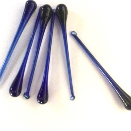   Vintage Glastropfen 6er Set in Blau aus den 80er Jahren