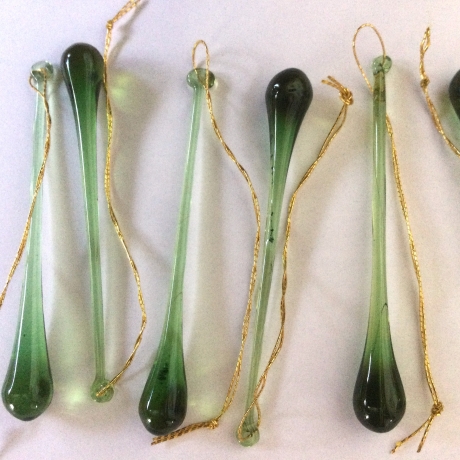 Vintage Glastropfen 8er Set in Grün aus den 80er Jahren