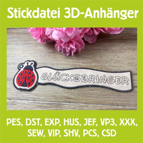 Stickdatei 3D-Anhänger GLÜCKSBRINGER, 3D-Stick, Lesezeichen