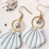 Boho Muschel Ohrhänger mit Perle – Handgemacht aus Polymer Clay