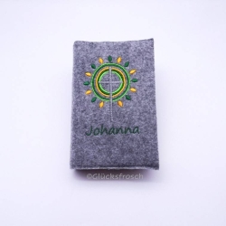 Gotteslobhülle mit  Kreuz, Strahlen grün, gelb, personalisierbar