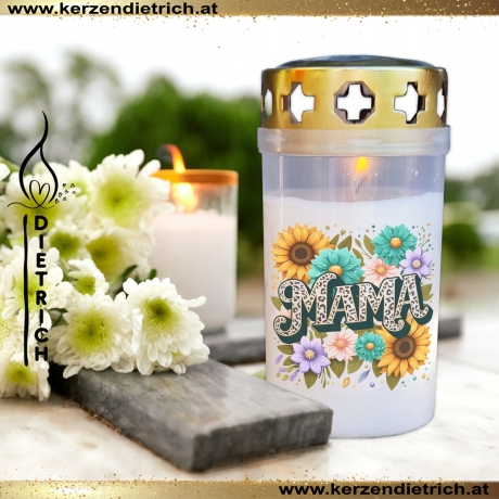Grablicht Mama 12 | personalisierbar | Kerze Friedhof | Grabdeko