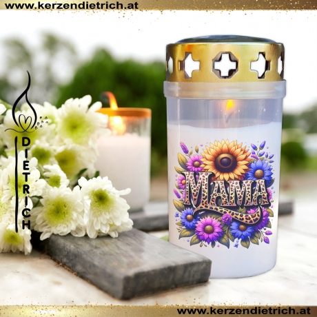 Grablicht Mama 14 | personalisierbar | Kerze Friedhof | Grabdeko
