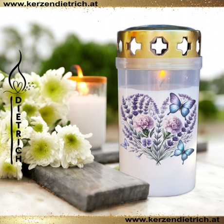 Grablicht Blumenherz 11 | personalisierbar | Kerze Friedhof, Grab