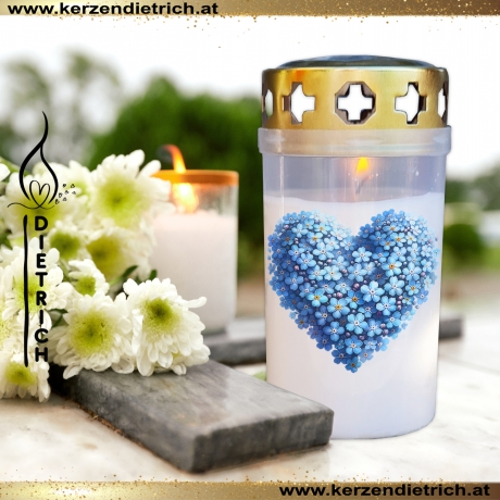 Grablicht Blumenherz 16 | personalisierbar | Kerze Friedhof, Grab