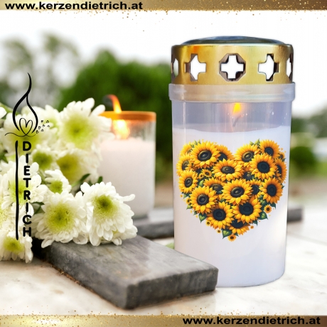 Grablicht Blumenherz 18 | personalisierbar | Kerze Friedhof, Grab