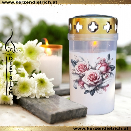 Grablicht Blumenherz 32 | personalisierbar | Kerze Friedhof, Grab
