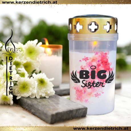 Grablicht Schwester 3 | personalisierbar | Kerze Friedhof | Grab
