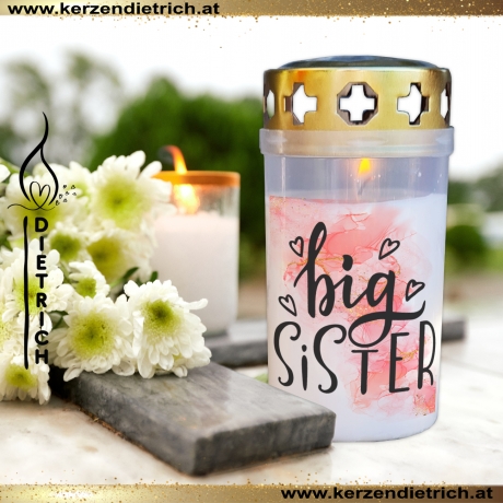 Grablicht Schwester 6 | personalisierbar | Kerze Friedhof | Grab