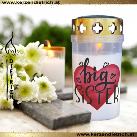 Grablicht Schwester 10 | personalisierbar | Kerze Friedhof | Grab