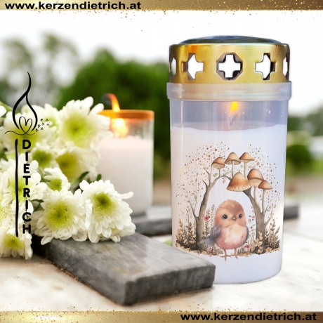 Grablicht Vogel | personalisierbar | Tiere 2 | Kerze Friedhof