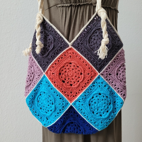 Gehäkelte Tasche , Granny Square, Shopper
