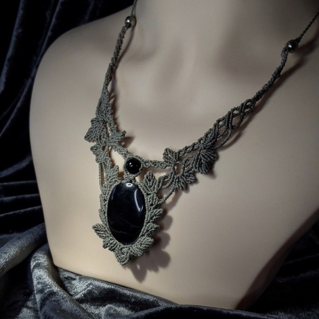 Makramee Kette mit Onyx