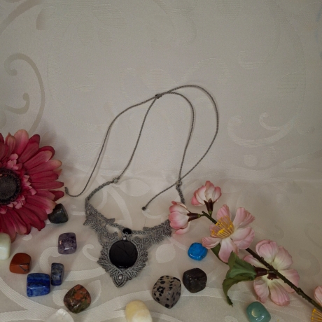 Makramee Kette mit Onyx