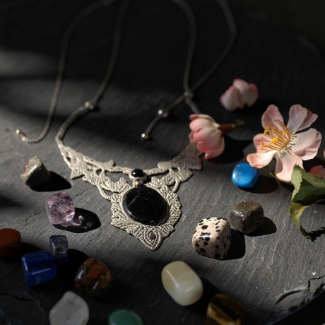 Makramee Kette mit Onyx