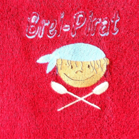 Kindergästehandtuch♥Brei-Pirat♥in rot bestickt von Hobbyhaus