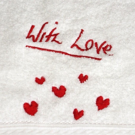 Gästehandtuch♥With Love♥mit roten Herzchen♥Valentinstag♥