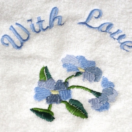 Gästehandtuch♥With Love♥mit blauer Blume♥Valentinstag