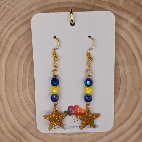 Ohrringe aus Epoxidharz und Perlen Sterne (H-06-0005)