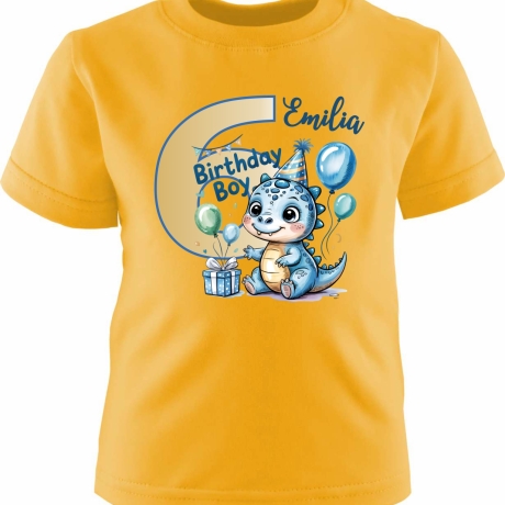 Kinder Kurzarm T-Shirt mit Happy Birthday DINO und  Name + Zahl