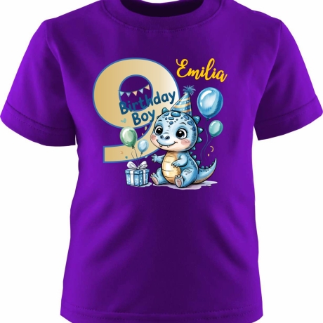 Kinder Kurzarm T-Shirt mit Happy Birthday DINO und  Name + Zahl