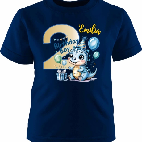 Kinder Kurzarm T-Shirt mit Happy Birthday DINO und  Name + Zahl