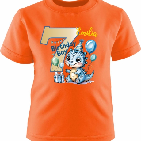 Kinder Kurzarm T-Shirt mit Happy Birthday DINO und  Name + Zahl