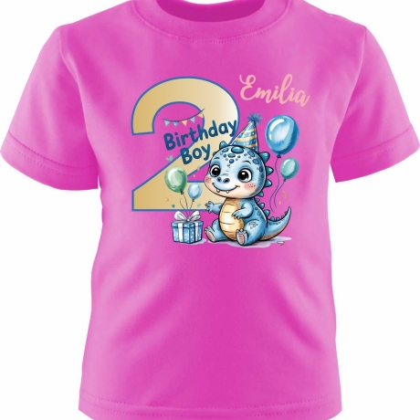 Kinder Kurzarm T-Shirt mit Happy Birthday DINO und  Name + Zahl