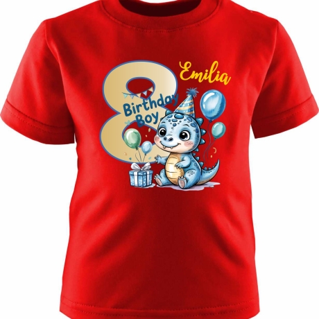 Kinder Kurzarm T-Shirt mit Happy Birthday DINO und  Name + Zahl