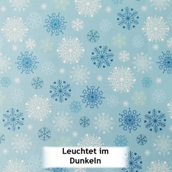 Hygge Glow snowflakes on winter blue