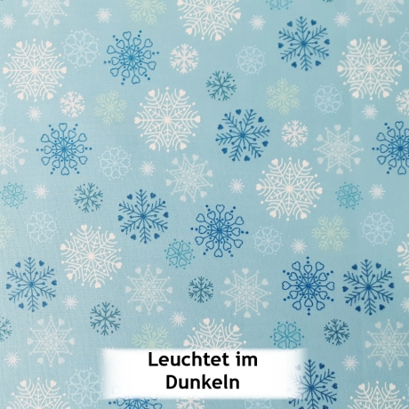 Hygge Glow snowflakes on winter blue