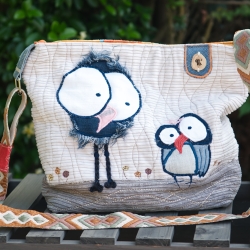 Künstlertasche - UPCYCLING Umhängetasche aus Cord mit Applikation