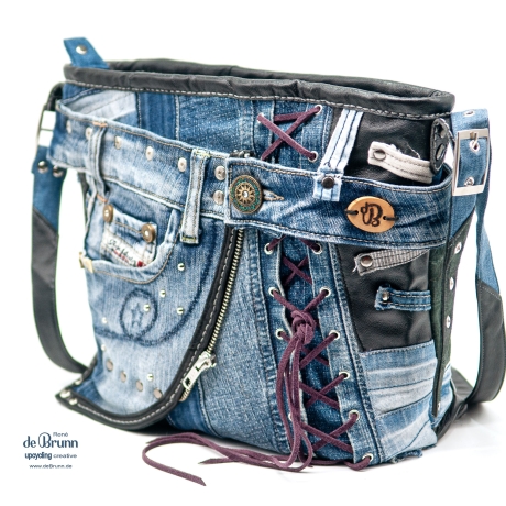 UPCYCLING Umhänge-/ Handtasche aus Jeans und Leder