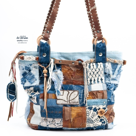 High-End Künstlertasche - UPCYCLING Handtasche aus Leder + Jeans