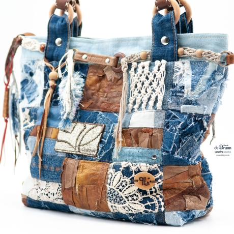 High-End Künstlertasche - UPCYCLING Handtasche aus Leder + Jeans