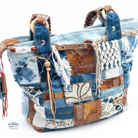 High-End Künstlertasche - UPCYCLING Handtasche aus Leder + Jeans