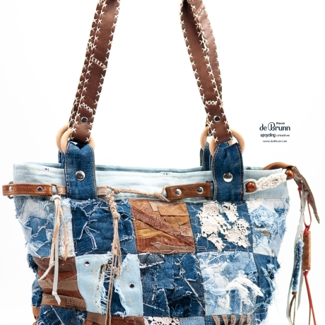High-End Künstlertasche - UPCYCLING Handtasche aus Leder + Jeans
