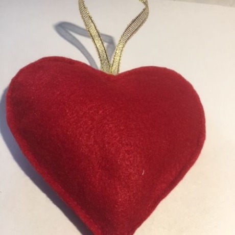 Anhänger Herz rot/gold aus Stoff, Handarbeit, 12x11 cm