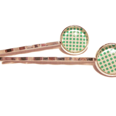 2 Haarklammern PUNKTE Cabochons 12mm Glas Haarpangen